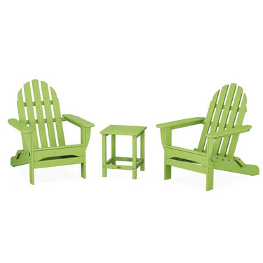 POLYWOOD Classic Folding Adirondack 3-Piece Set W/ Long Island 18-Inch Side Table - Lime